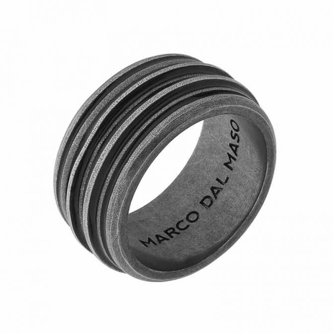 Marco Dal Maso Acies Double Oxidized Silver Ring with Black Enamel