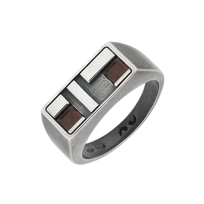 Marco Dal Maso Di Stijl Oxidized and Polished Silver Ring with Brown Enamel
