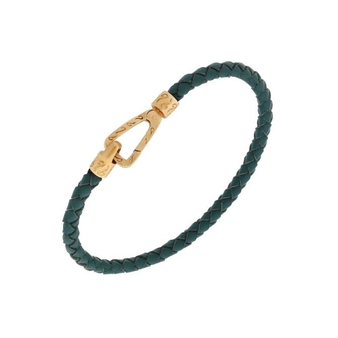 Marco Dal Maso Lash Single Cord Yellow Gold Vermeil and Green Leather Bracelet