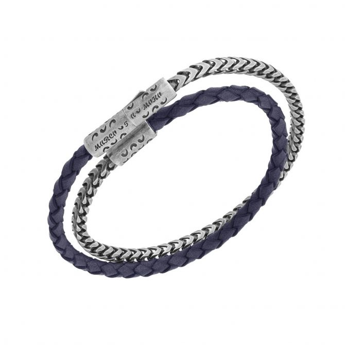 Marco Dal Maso Lash Double Wrap 10mm Silver Chain and Braided Black Leather  Bracelet
