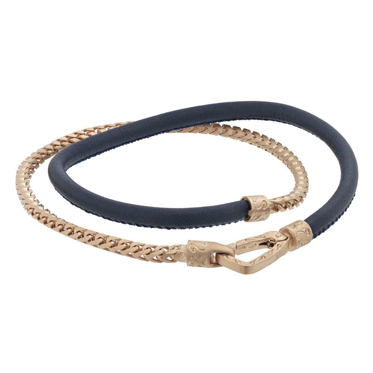 Marco Dal Maso Lash Double Wrap 8mm Rose Tone Chain and Smooth Leather Bracelet