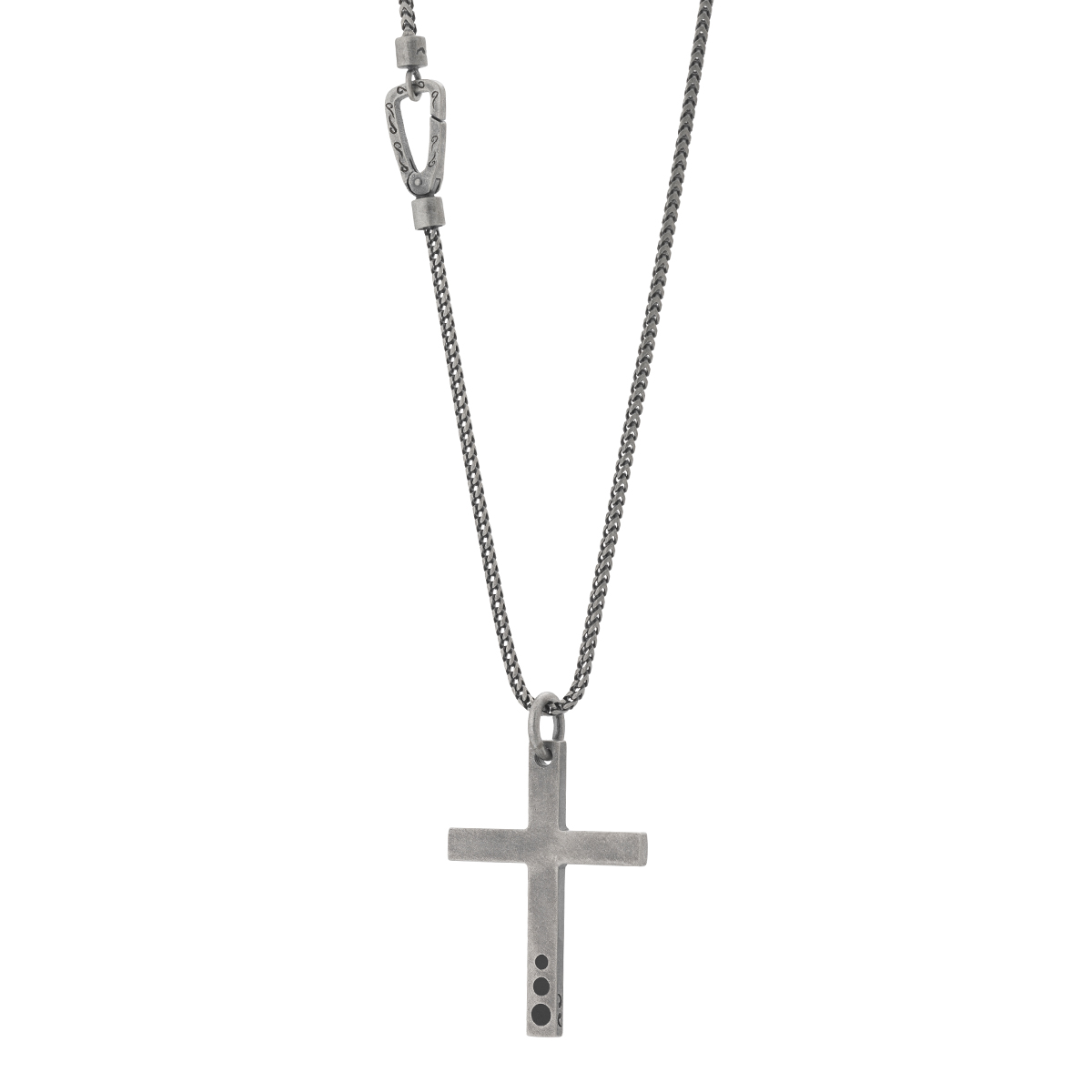 Marco Dal Maso Cross Pendant with Three Black Enamel Dots and Box Chain