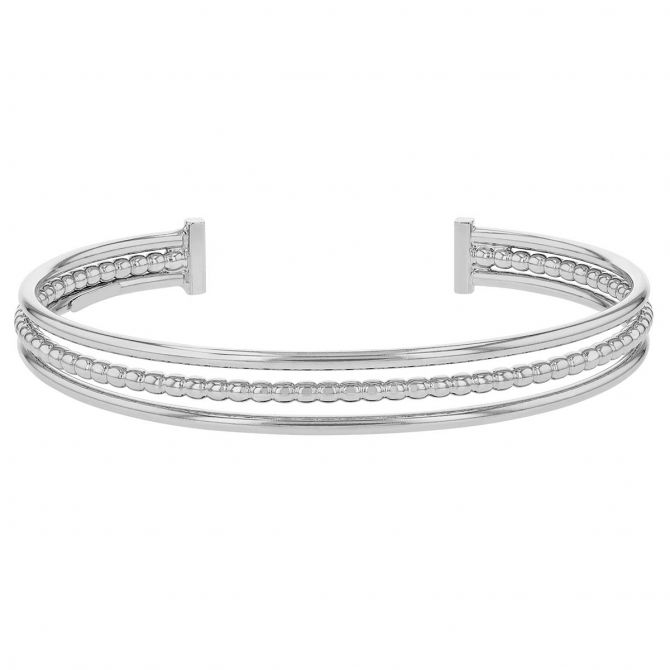 Sterling Silver 3 Row Beaded Cuff Bracelet