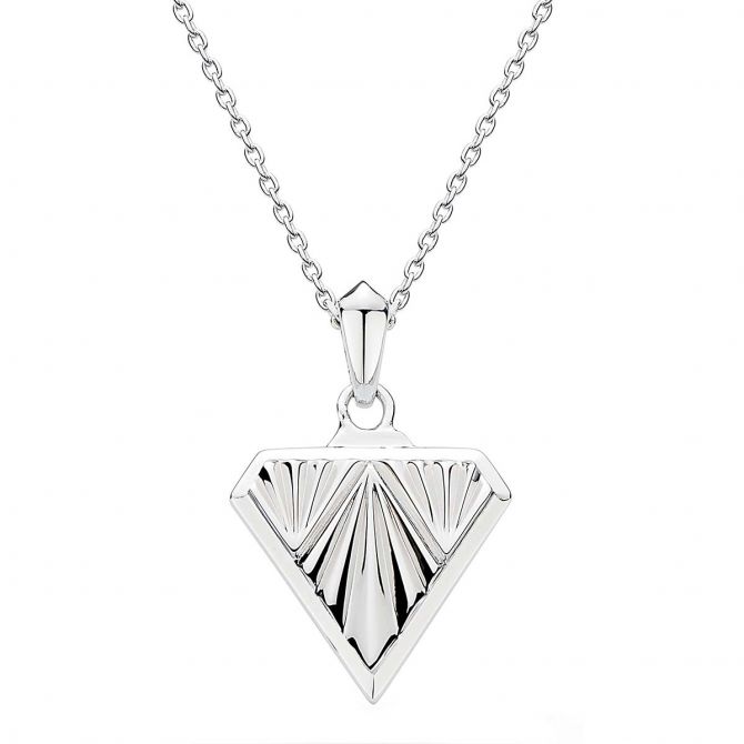 Sterling Silver Deco Diamond Shaped Flat Pendant, 24"