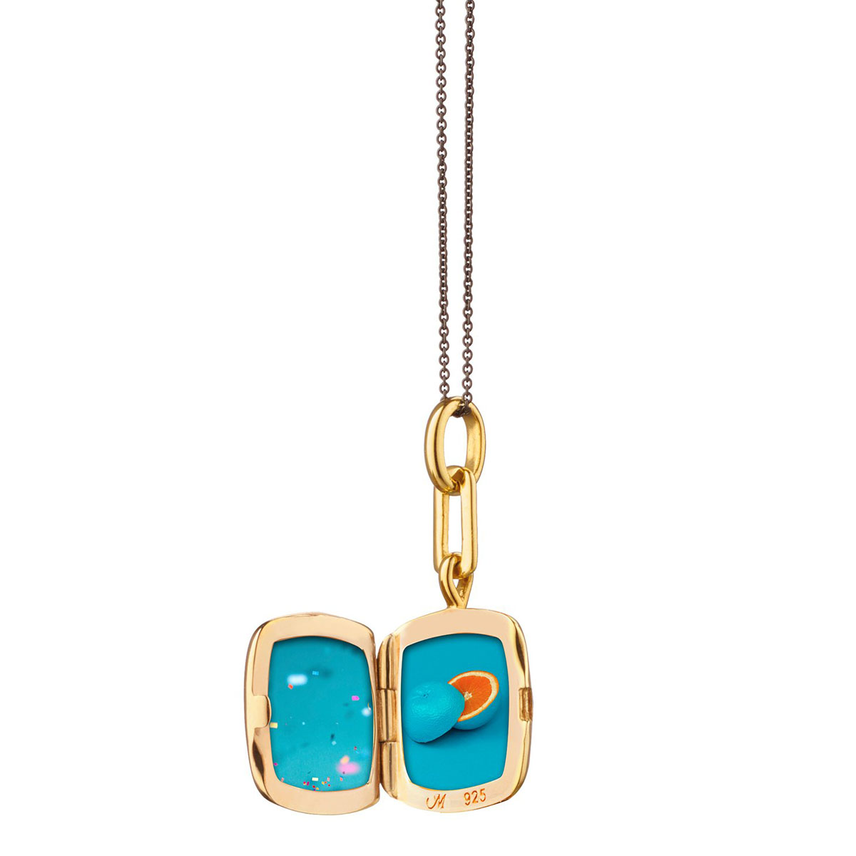 Monica Rich Kosann Turquoise Enamel Cushion Locket in Yellow Gold Vermeil 17