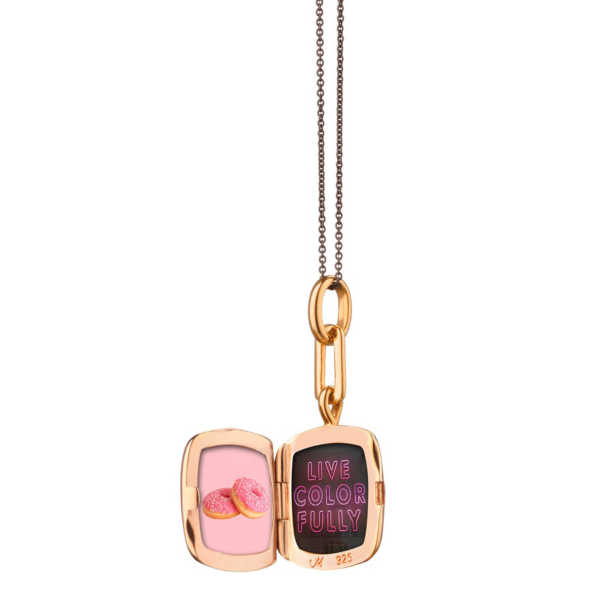 Monica Rich Kosann Pink Enamel Cushion Locket in Rose Gold Vermeil, 17