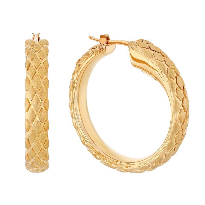 Roberto Coin Perfect Hoops Yellow Gold Snakeskin Engraved Pattern Hoop Earrings