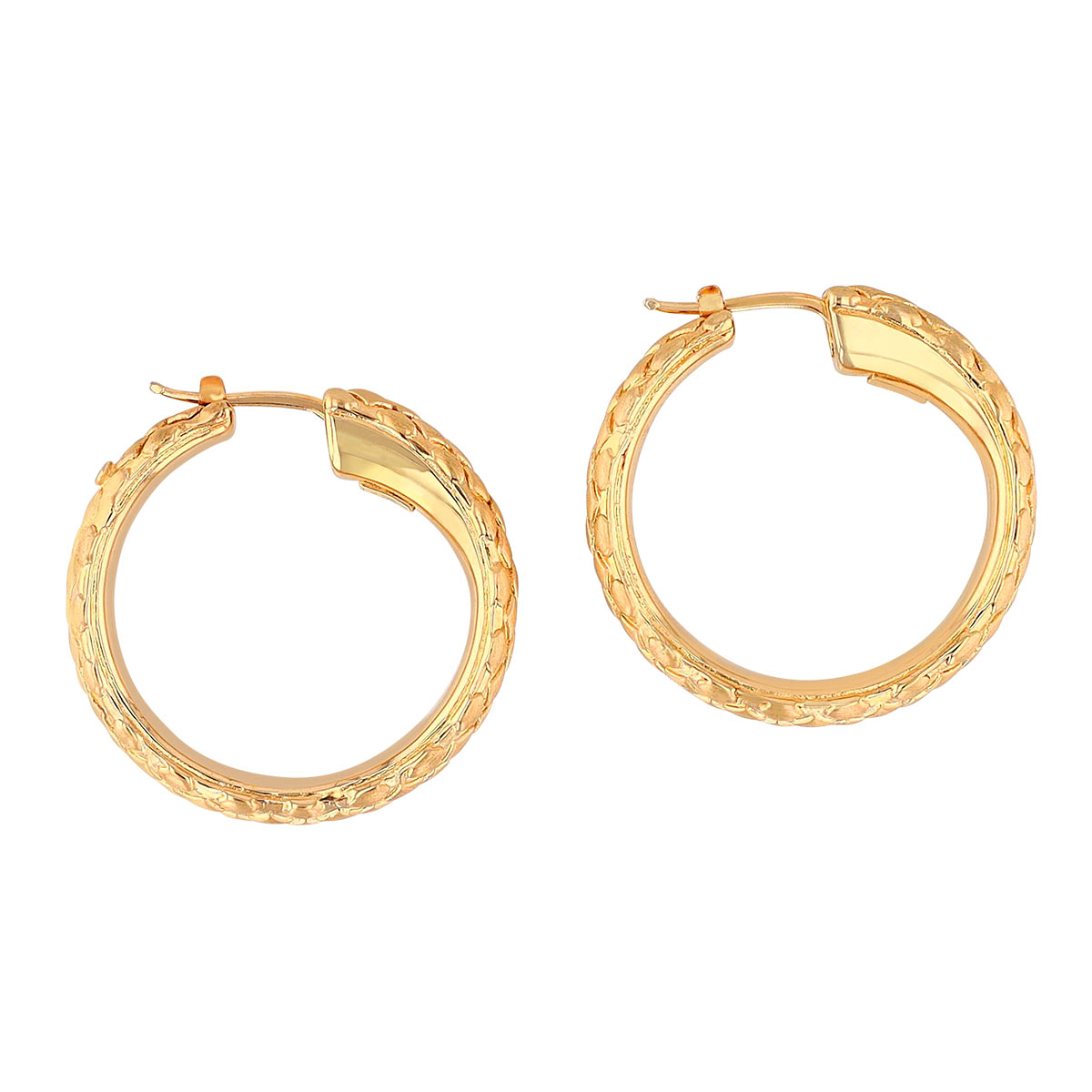 Roberto Coin Perfect Hoops Yellow Gold Snakeskin Engraved Pattern Hoop Earrings