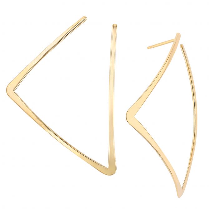 Yellow Gold Open Triangle Curved Drop Earrings