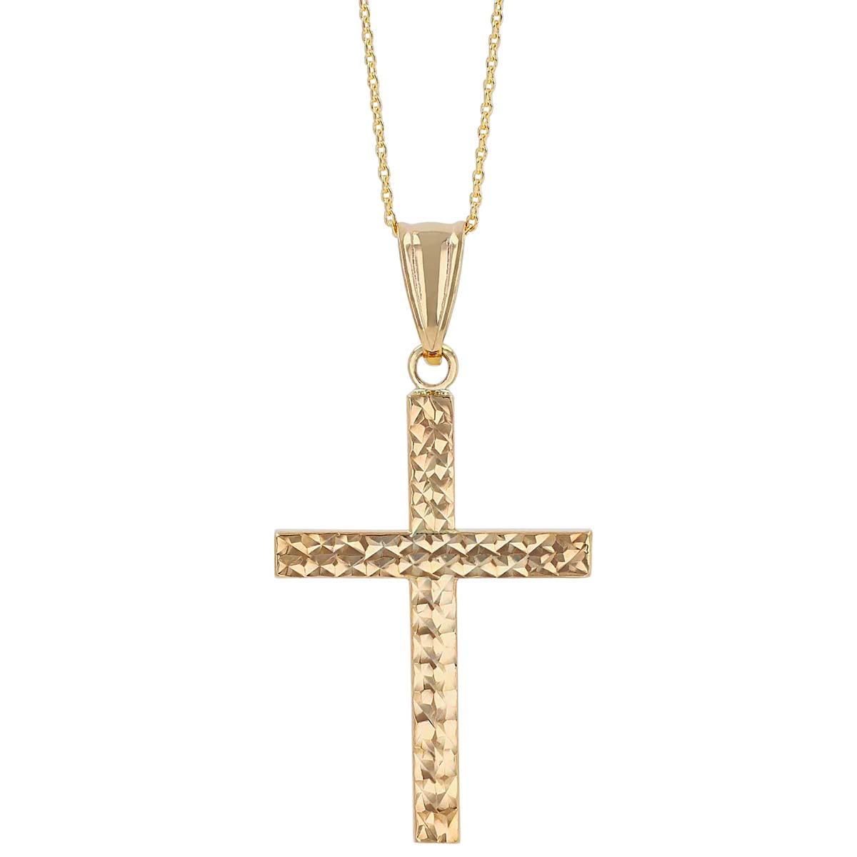 Yellow Gold Diamond Cut Pattern Cross Pendant