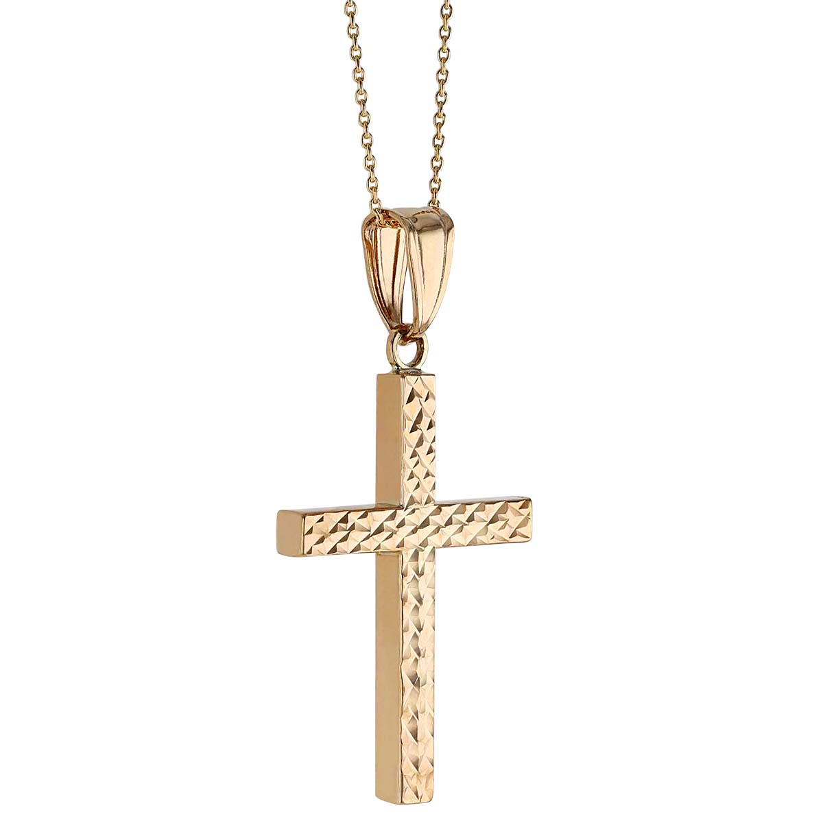 Yellow Gold Diamond Cut Pattern Cross Pendant
