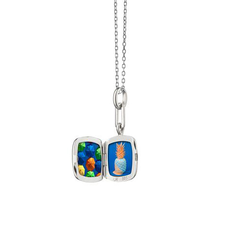Monica Rich Kosann Blue Enamel Cushion Locket in Sterling Silver