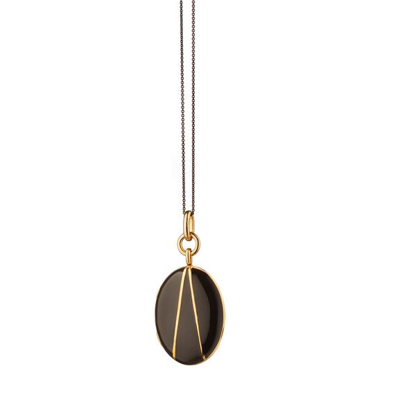 Monica Rich Kosann Black Enamel & Yellow Gold Vermeil Oval Locket
