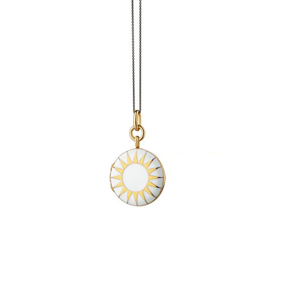 Monica Rich Kosann White Enamel and Yellow Gold Vermeil Round Locket
