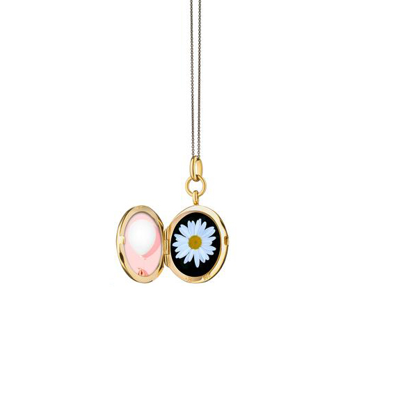 Monica Rich Kosann White Enamel and Yellow Gold Vermeil Round Locket