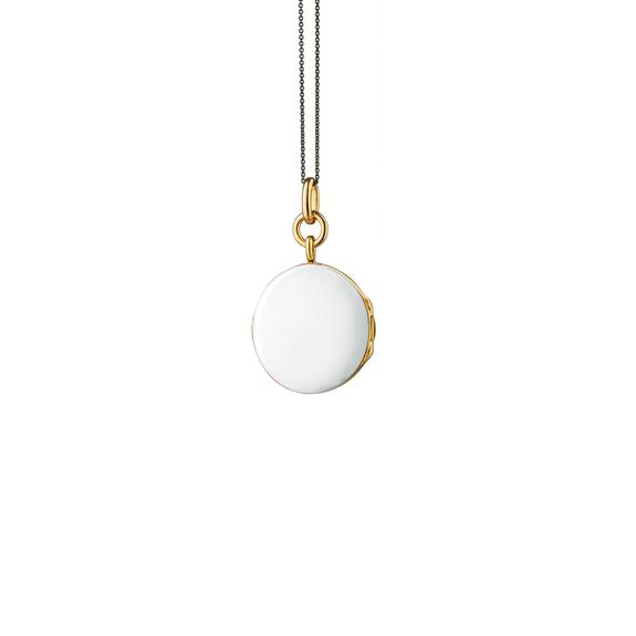 Monica Rich Kosann White Enamel and Yellow Gold Vermeil Round Locket