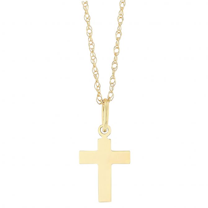 Yellow Gold Tiny Simple Cross Pendant, 18"
