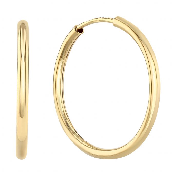 Yellow Gold Endless Tube Hoop Earrings, 20 mm