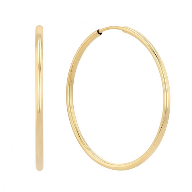Yellow Gold Endless Hoop Earrings, 30 mm