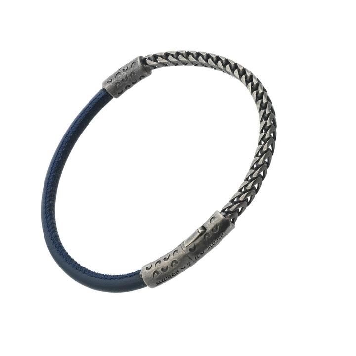 Marco Dal Maso LASH Mixed Chain and Leather Bracelet, Blue and Silver