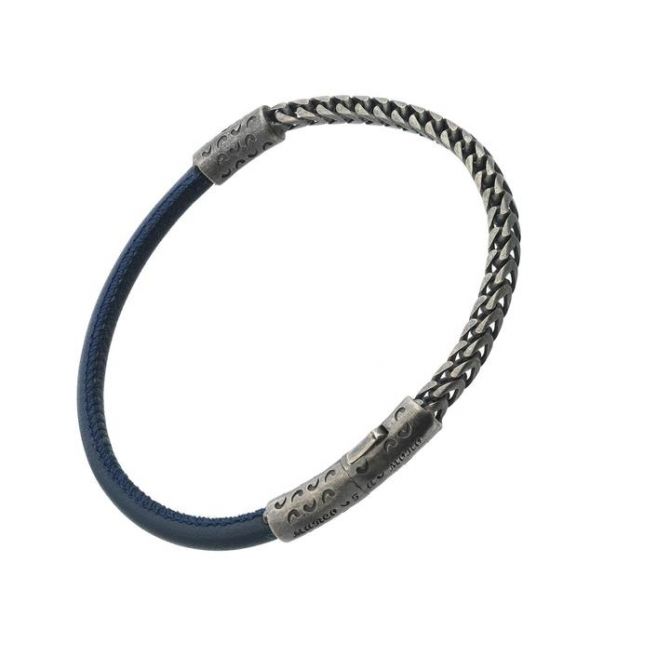 Marco Dal Maso LASH Mixed Chain and Leather Bracelet, Blue and Silver