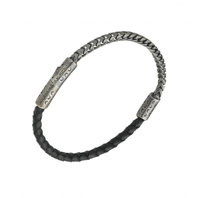Marco Dal Maso LASH Mixed Chain and Braided Leather Bracelet, Black and Silver