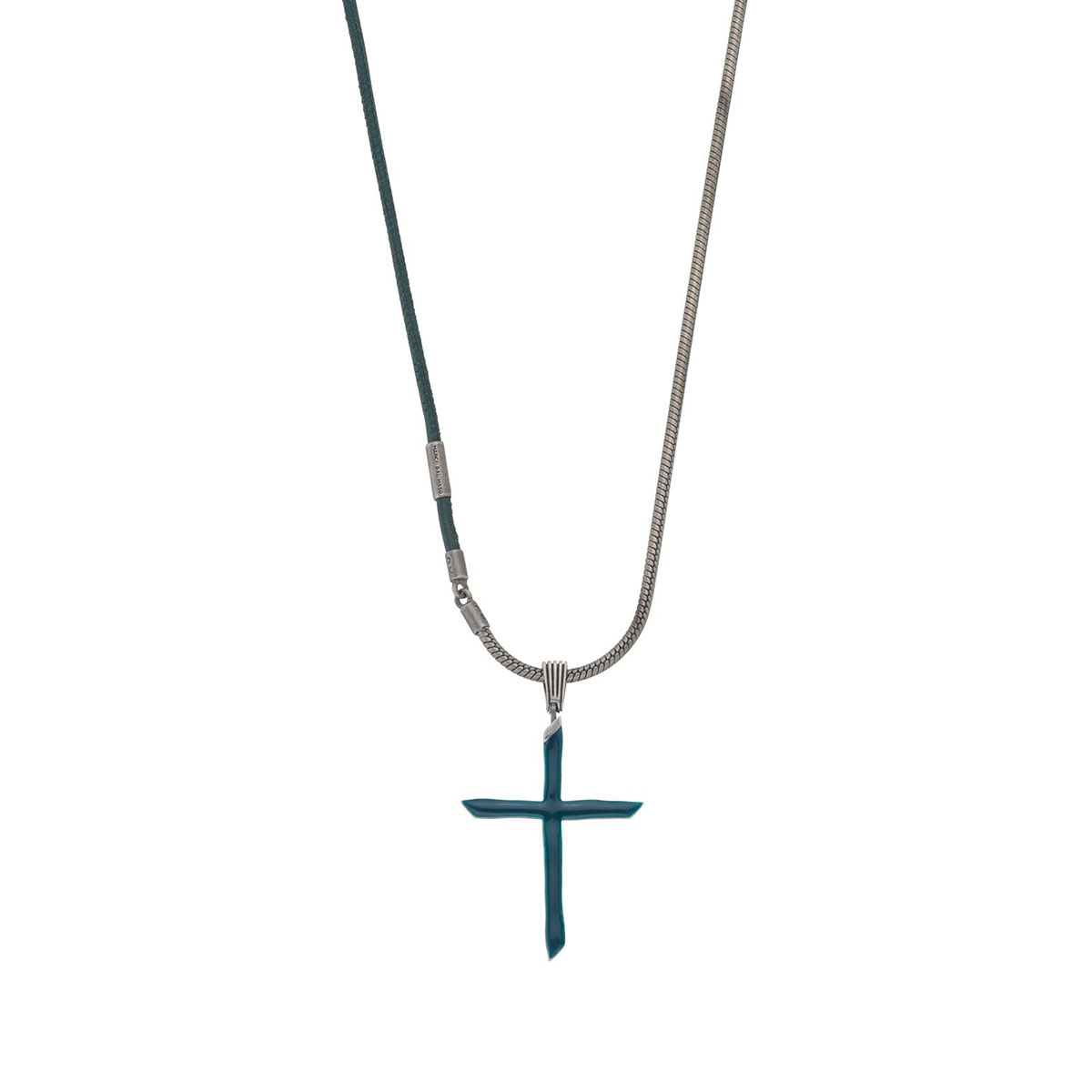 Marco Dal Maso The Cross Slick Enamel Pendant and Leather Chain, Green