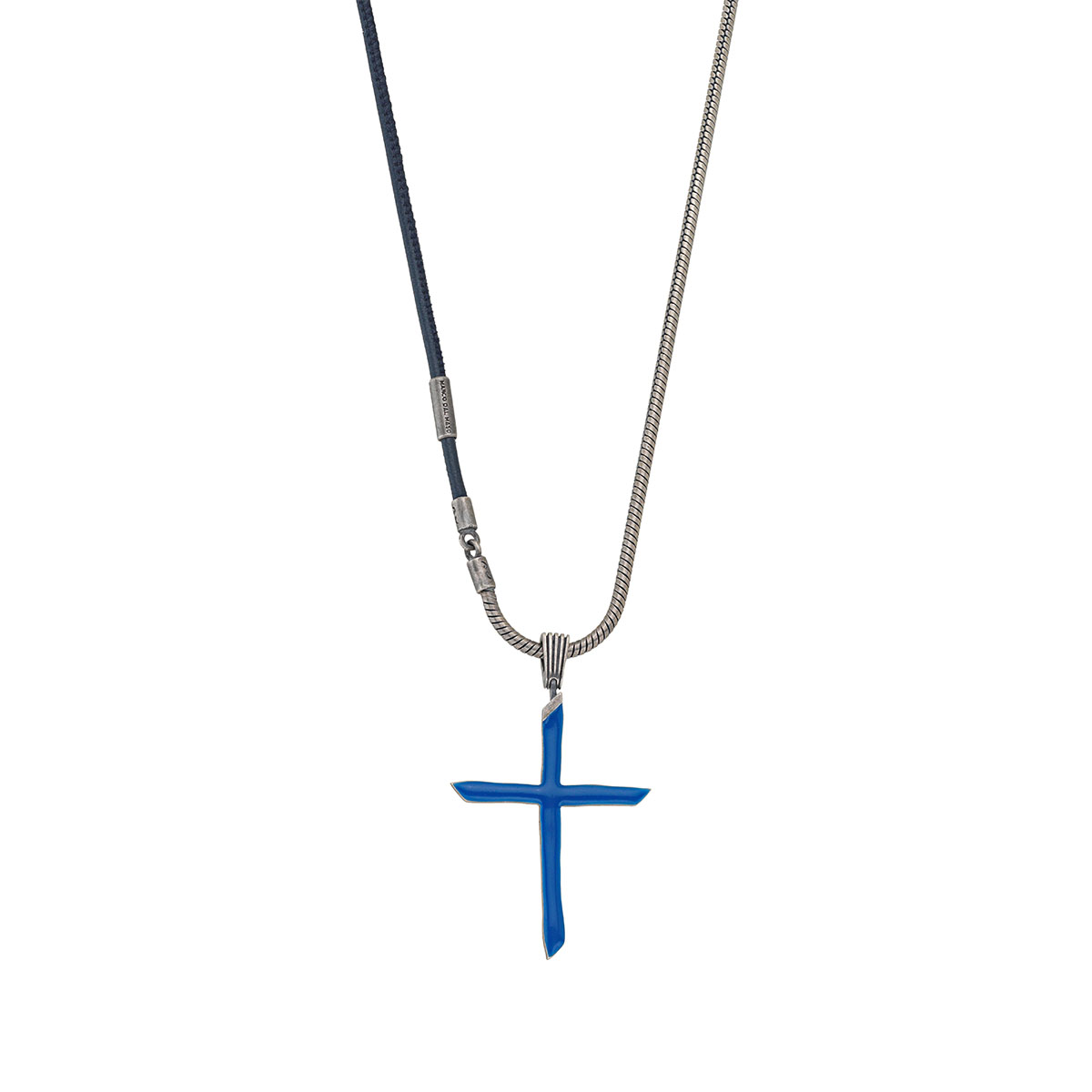 Marco Dal Maso The Cross Slick Enamel Pendant and Leather Chain, Blue