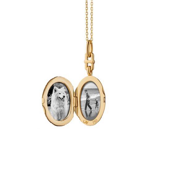 Monica Rich Kosann Slim Oval Pinstripe Eve Locket in 18K Yellow Gold