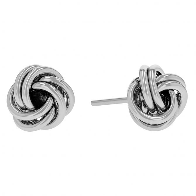 White Gold Love Knot Stud Earrings, 8.5 mm