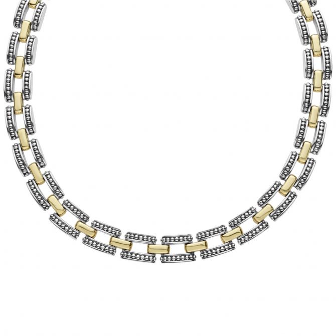 LAGOS High Bar Two-Tone Caviar Link Necklace, 18"