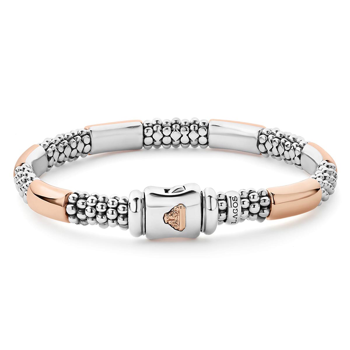 LAGOS High Bar Rose Gold Station Caviar Bracelet, 6 mm, Size 7