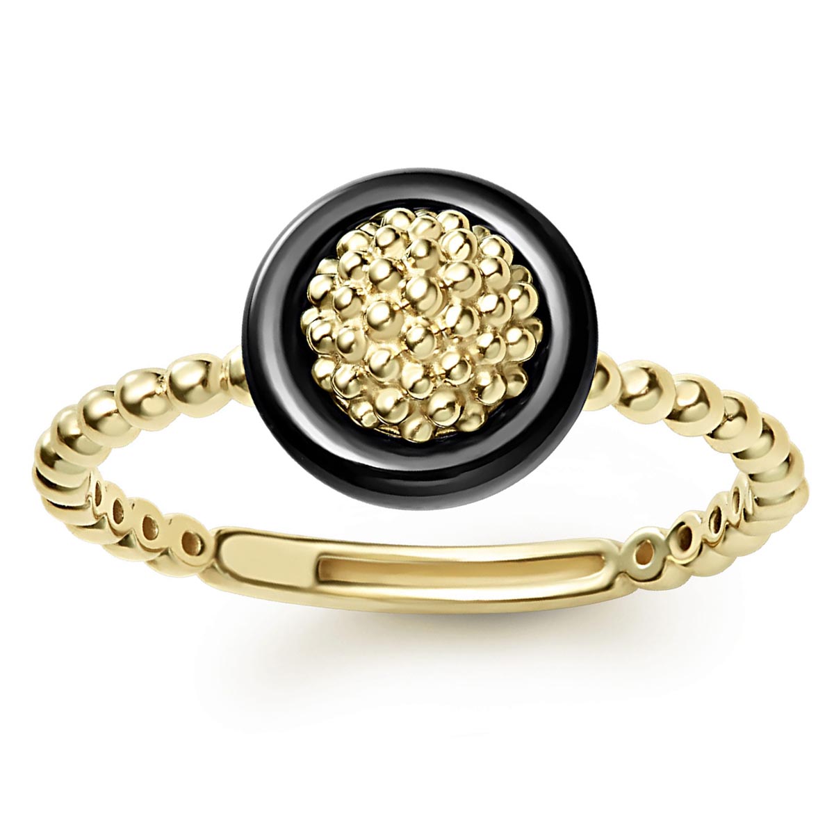 LAGOS Meridian 18K Yellow Gold Caviar Black Ceramic Ring, Size 6