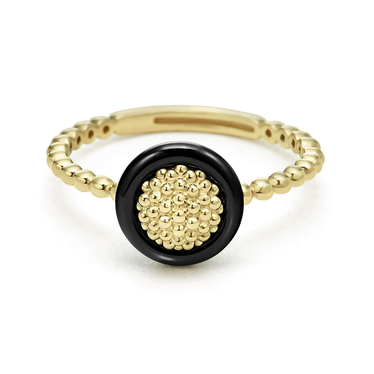 LAGOS Meridian 18K Yellow Gold Caviar Black Ceramic Ring, Size 6