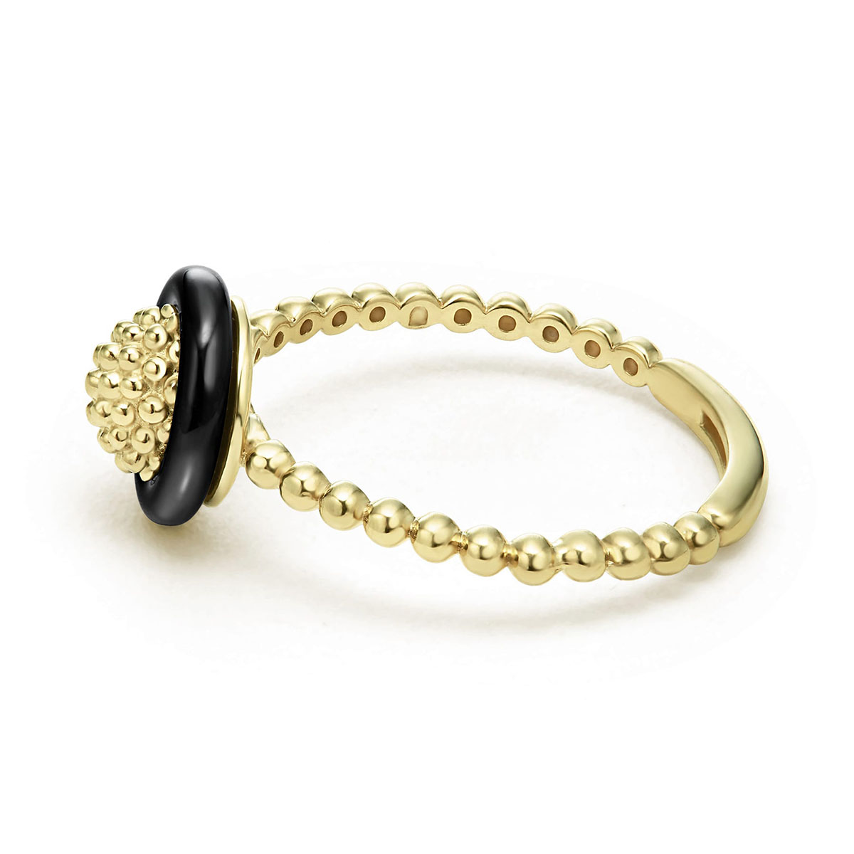 LAGOS Meridian 18K Yellow Gold Caviar Black Ceramic Ring, Size 6