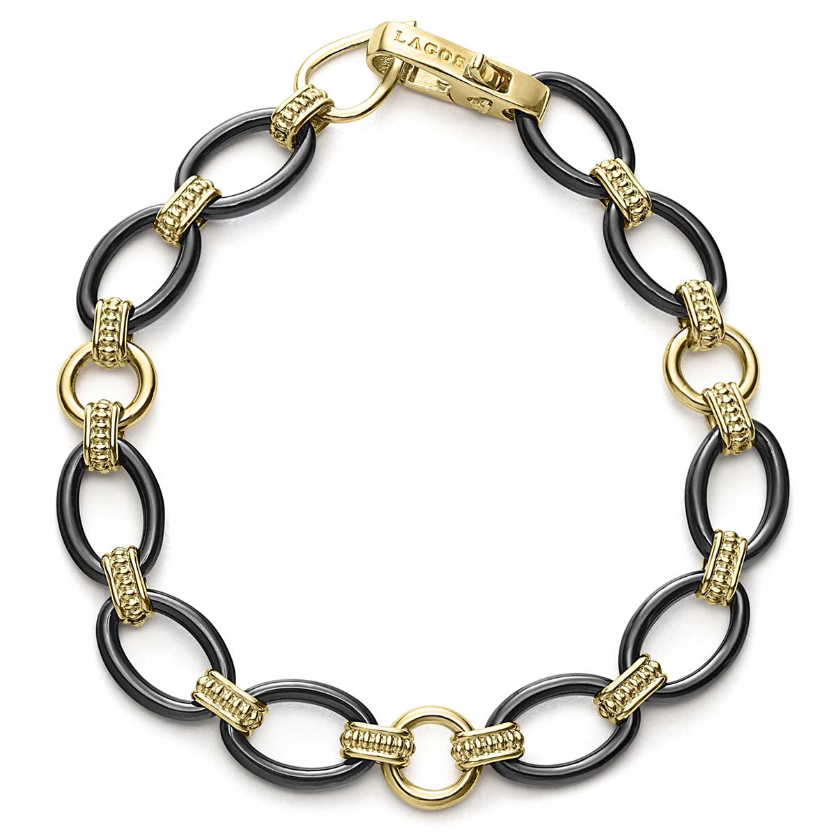 LAGOS Meridian 18K Yellow Gold & Black Ceramic Link Bracelet, 7