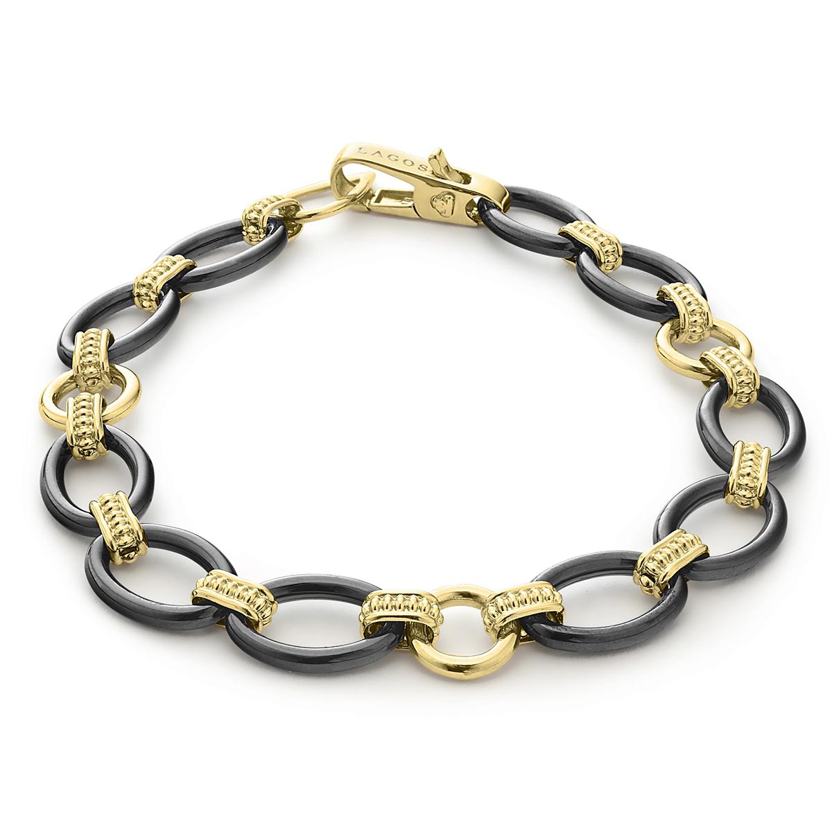 LAGOS Meridian 18K Yellow Gold & Black Ceramic Link Bracelet, 7