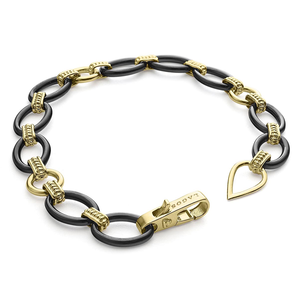 LAGOS Meridian 18K Yellow Gold & Black Ceramic Link Bracelet, 7
