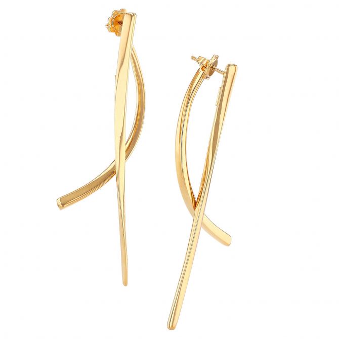 Roberto Coin Yellow Gold Front & Back Curved Line Earrings