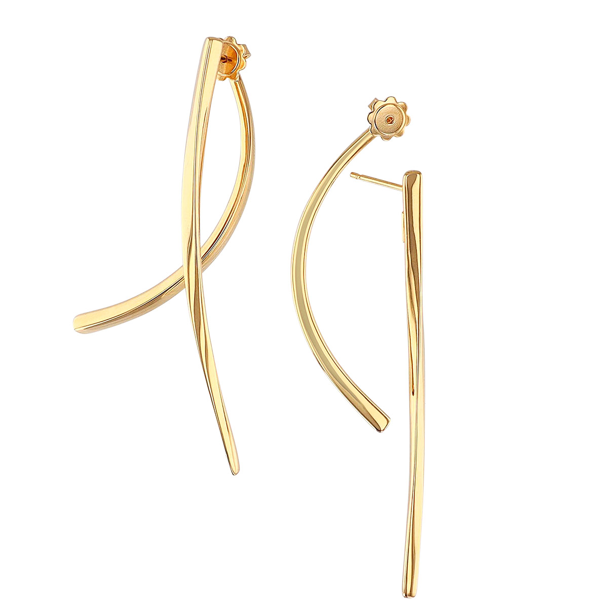 Roberto Coin Yellow Gold Front & Back Curved Line Earrings