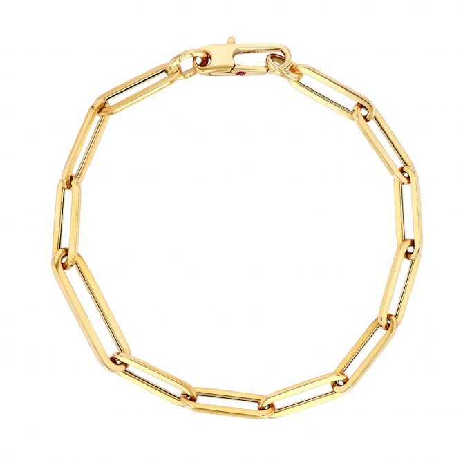 Roberto Coin Yellow Gold Dual Size Paperclip Link Chain Bracelet, 7"