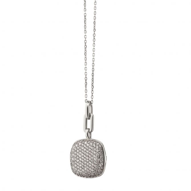 Monica Rich Kosann 18K White Gold Slim Rae Locket Pendant With Diamonds
