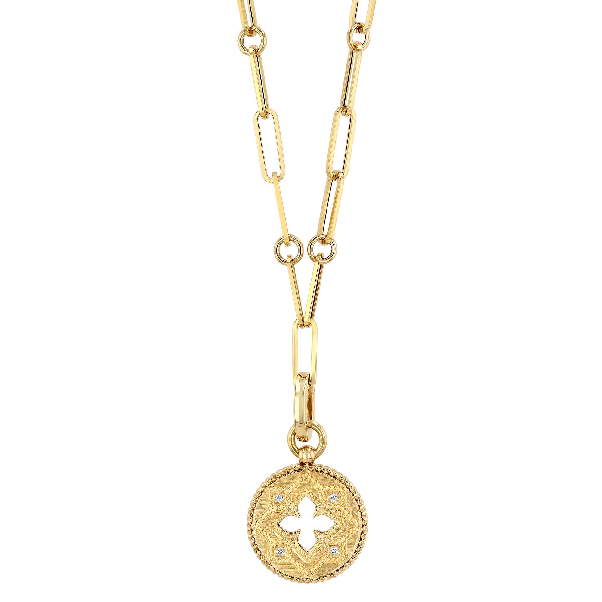 Roberto Coin Venetian Princess Satin Medallian Pendant with Diamond Accents in Yellow Gold, 20