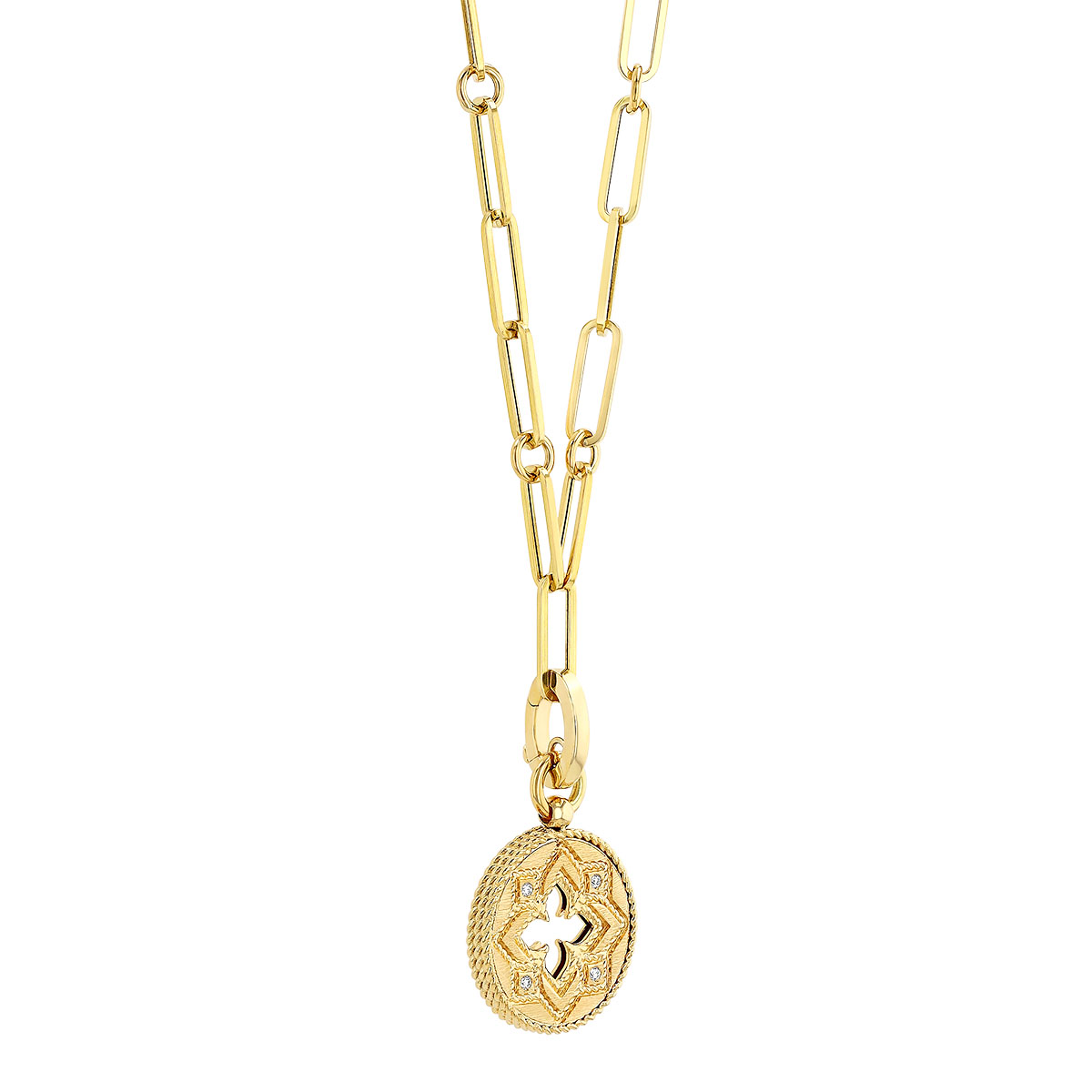 Roberto Coin Venetian Princess Satin Medallian Pendant with Diamond Accents in Yellow Gold, 20