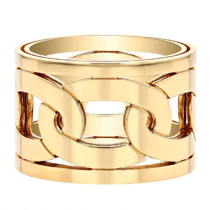 Roberto Coin Navarra Yellow Gold Link Wide Band Ring