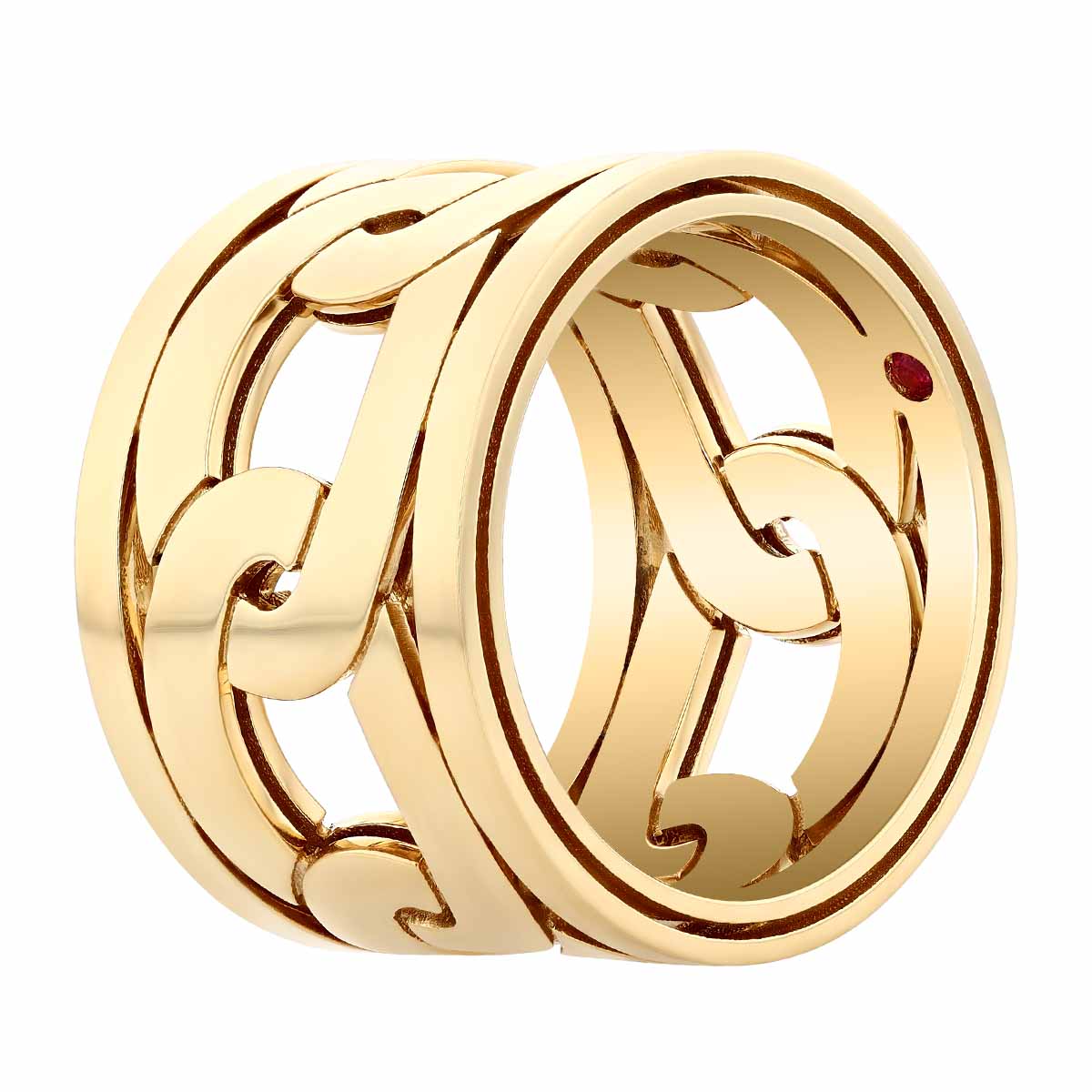 Roberto Coin Navarra Yellow Gold Link Wide Band Ring