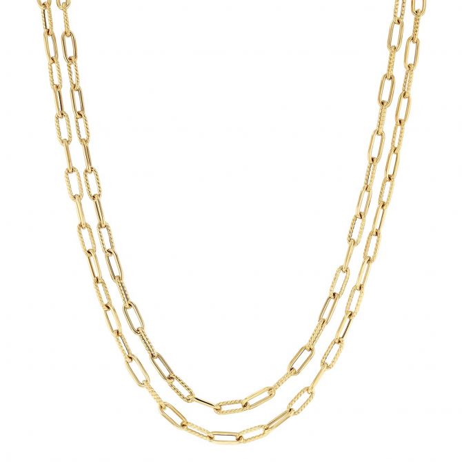 Roberto Coin Yellow Gold Paperclip Alternating Textured Link Chain Necklace, 34"