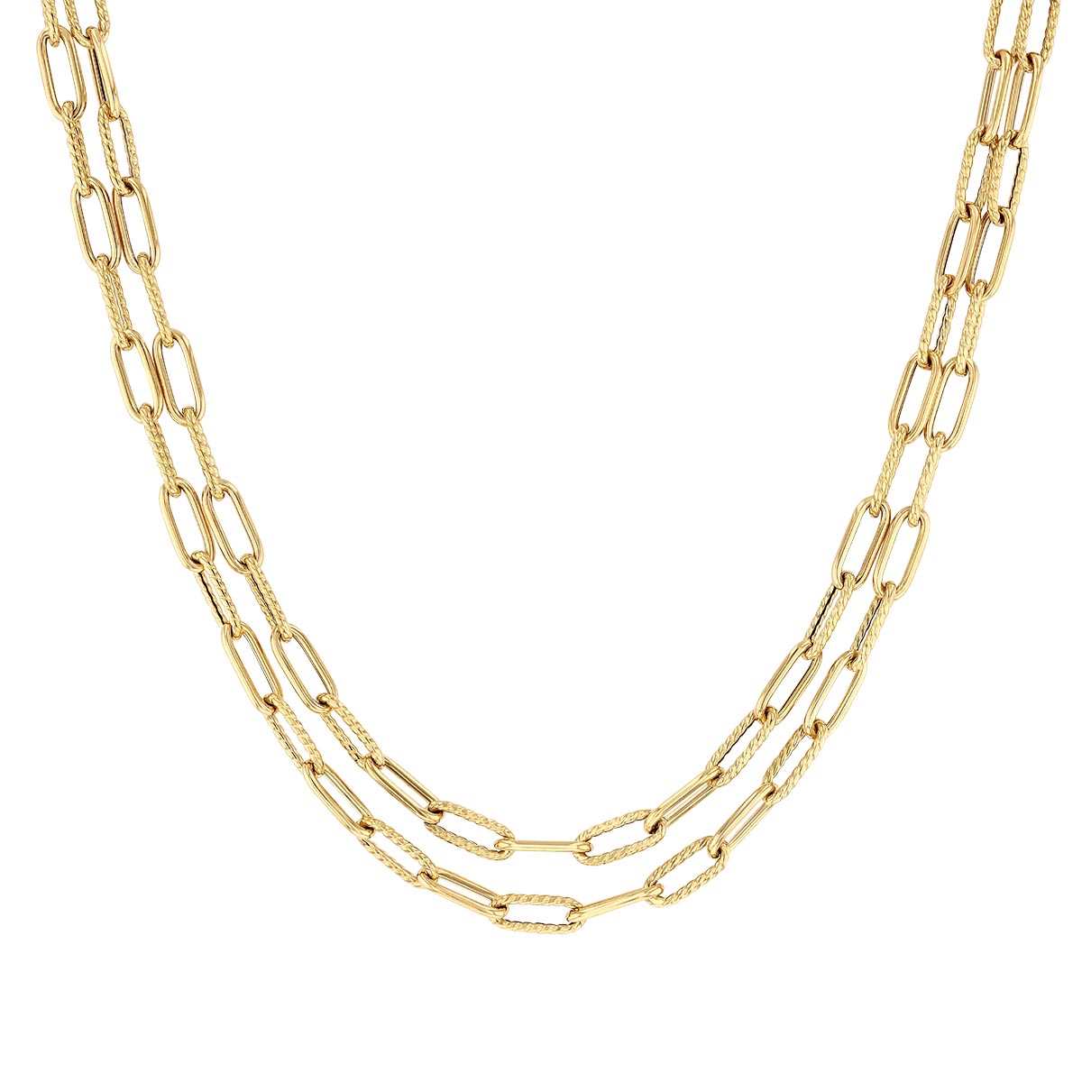 Roberto Coin Yellow Gold Paperclip Alternating Textured Link Chain Necklace, 34