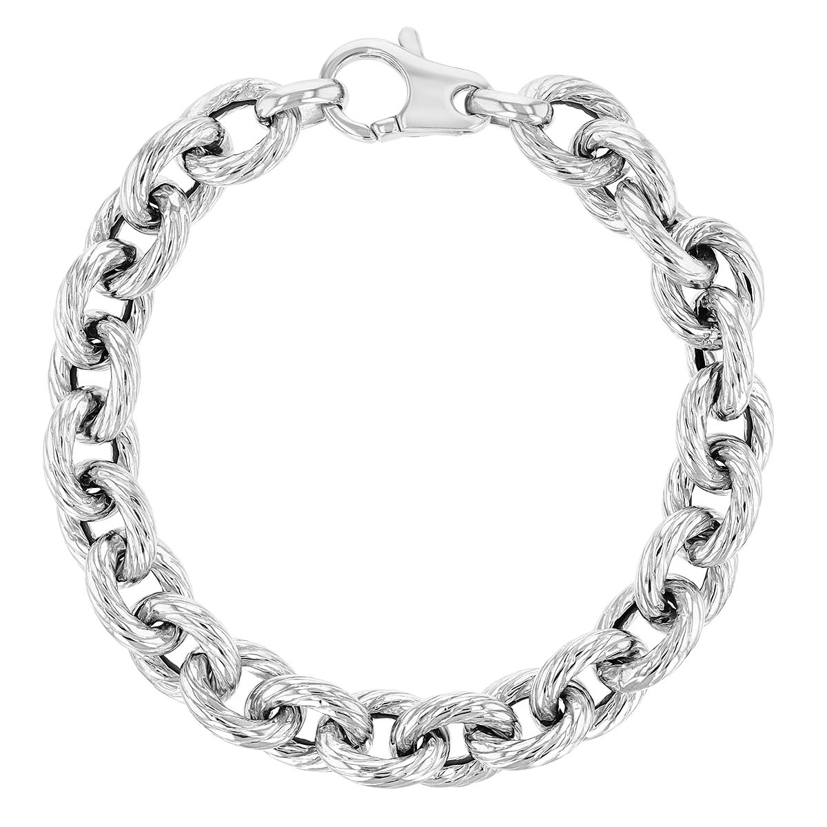 Sterling Silver Corded Link Bracelet, 11 mm, 7.87