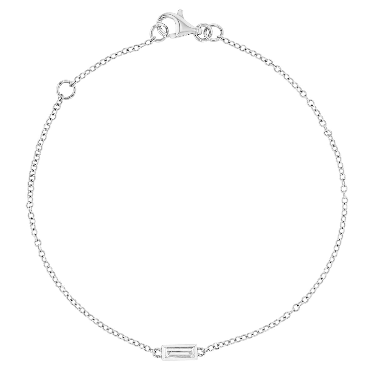 Baguette Diamond Single Stone Chain Bracelet in White Gold, 7